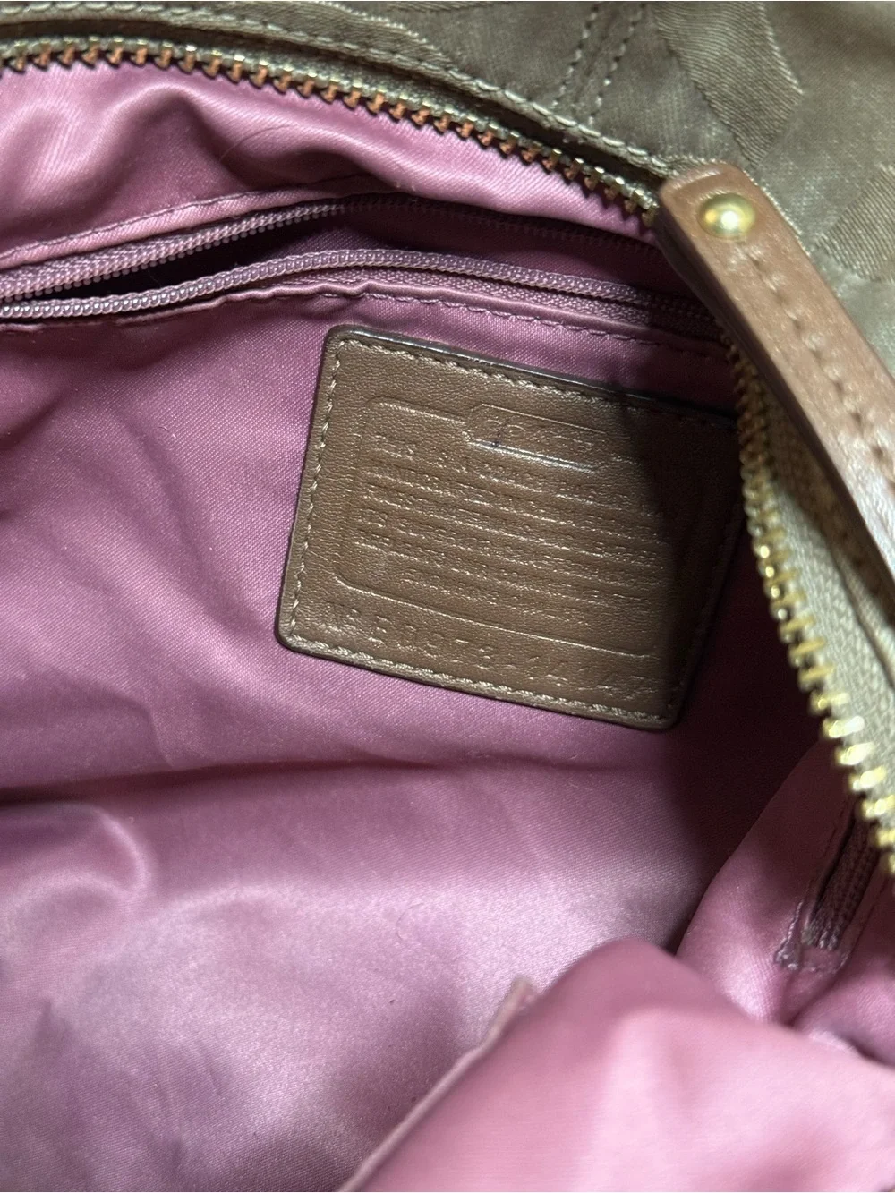 Coach Brown Khaki Signature Shoulder Bag with Leather Trim